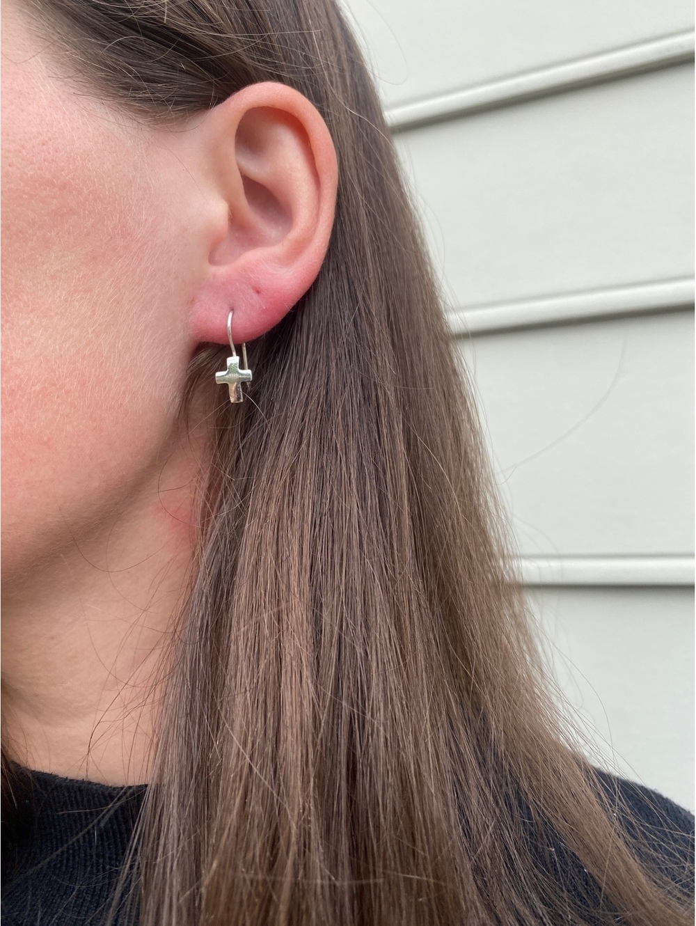 Vintage Sterling Silver Cross Drop Earrings